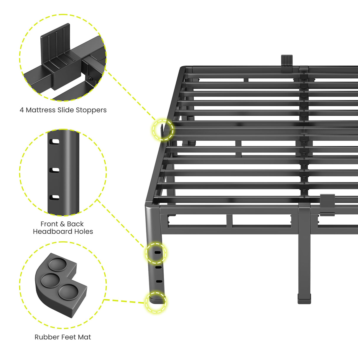 NKZ King Size Bed Frame 16 Inch, Metal Bed Frame & Box Spring 2 in 1 Platform with Round Corner Legs, 4000lbs Weight Capacity Reinforced Metal Frame, Headboard Hole, Noise-Free, Easy Assembly NKZ