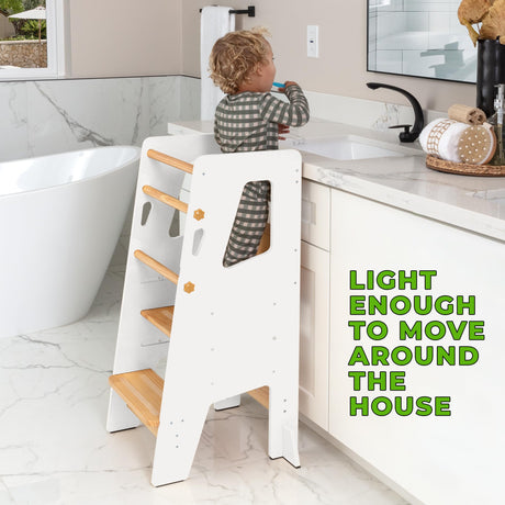 Toddler Standing Tower - Complete Toddler Kitchen Stool Helper - Ideal Kids Kitchen Step Stool for Learning New Skills - 2024 Design with Safety Feet - White Ocodile