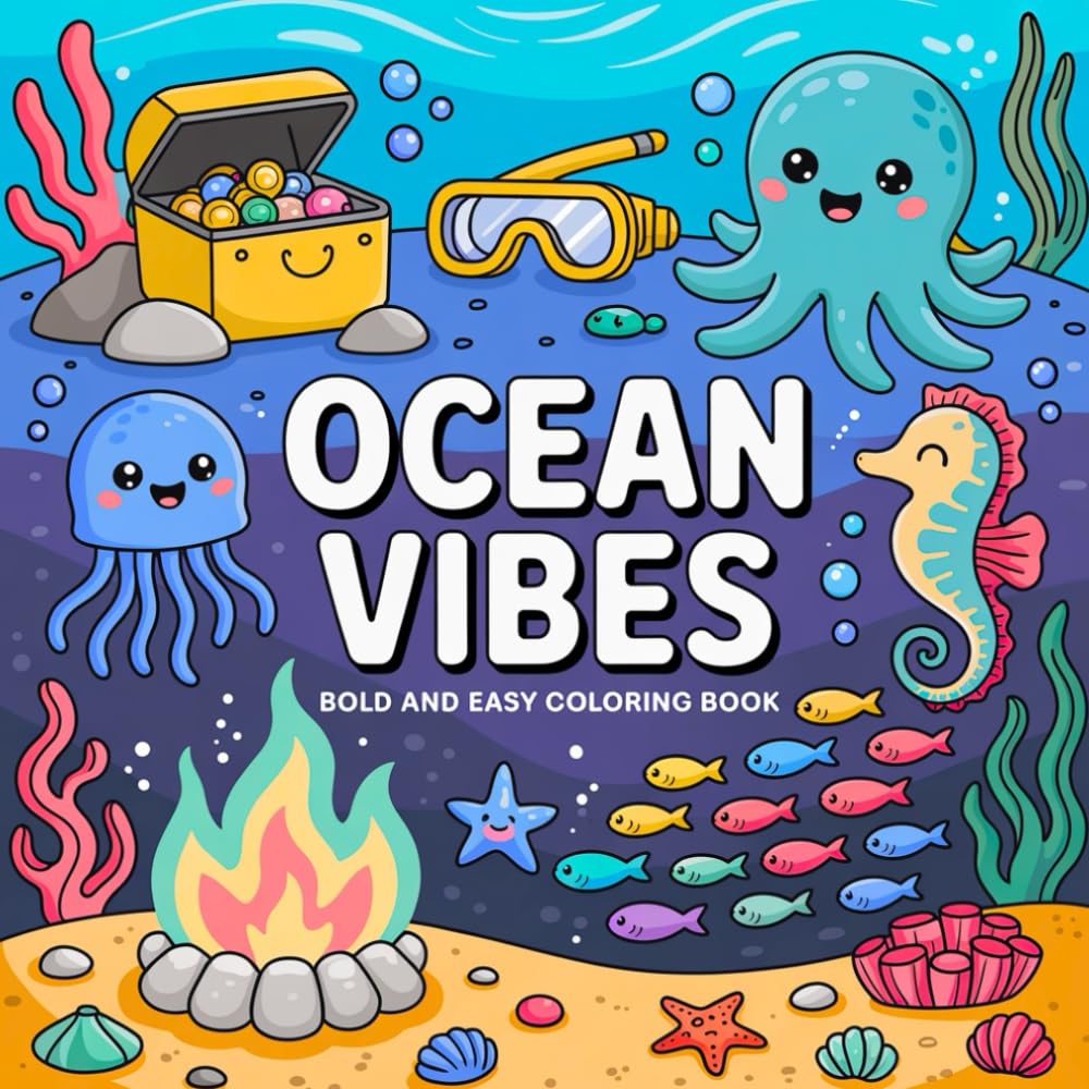 Ocean Vibes Bold and Easy Coloring Book: A Stress-Relief Coloring Book for Kids & Adults – Simple, Bold, and Relaxing Sea Life Designs for a Cozy, ... (Adventure Series: Cute Bold and Easy) WoodArtSupply
