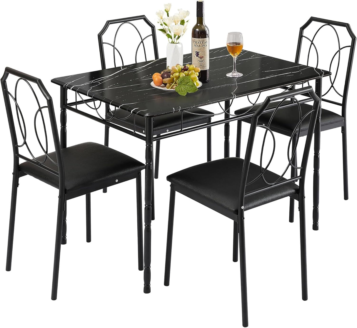 VECELO 5 Piece Dining Table Set for 4, Dinette with Chairs for Kitchen, Breakfast Nook, Small Space,Easy Assembly VECELO