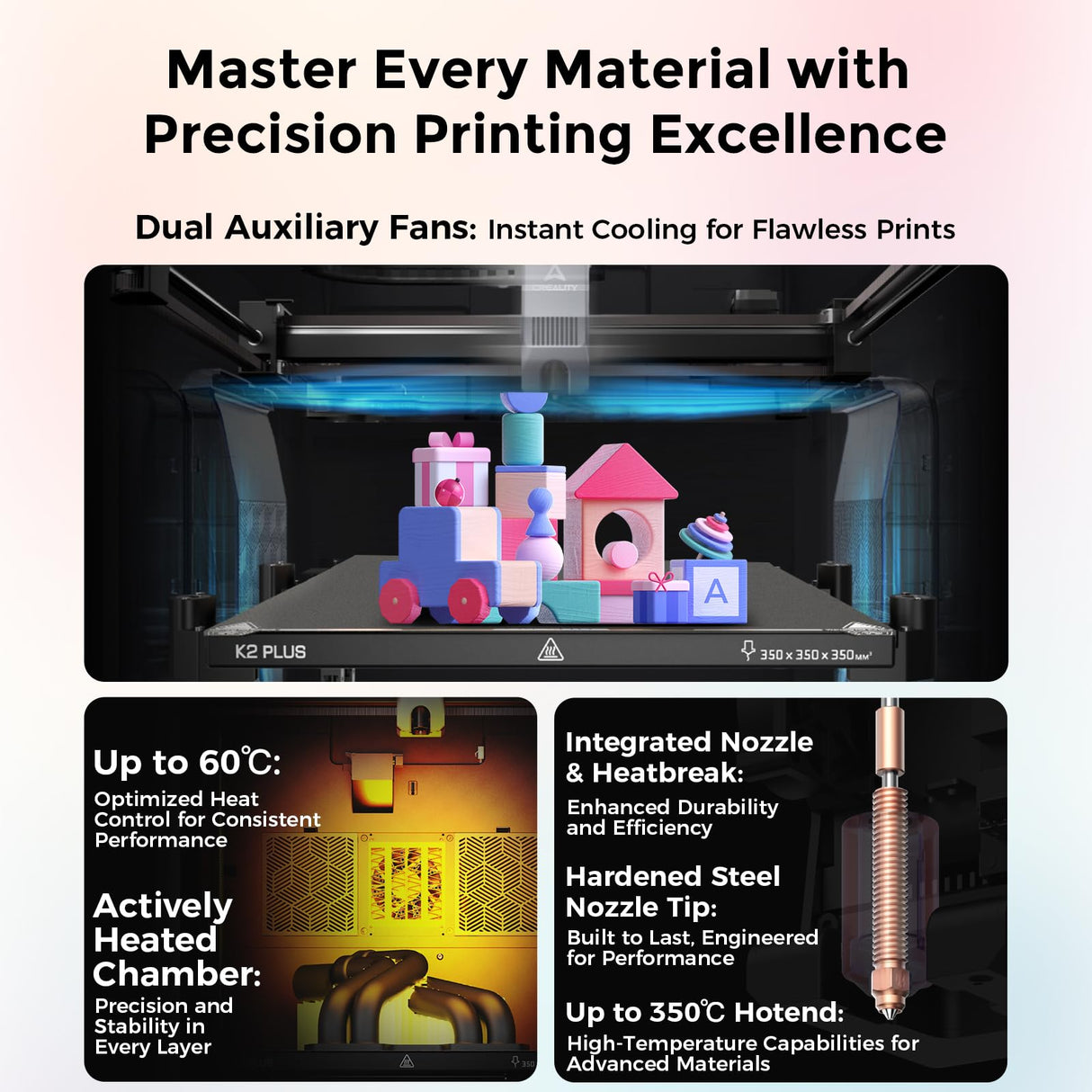 Creality K2 Plus 3D Printer, High-Speed 600mm/s Printing, Dual AI Cameras, Full-Auto Leveling, Large Build Volume 350×350×350mm, Precision Up to 0.05mm Creality