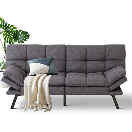 MUUEGM Futon Sofa Bed Memory Foam Small Loveseat Sleeper Sofa Dark Grey with Adjustable Backrest Removable Armrests for Small Space Office Couch,Living Room,Apartment MUUEGM
