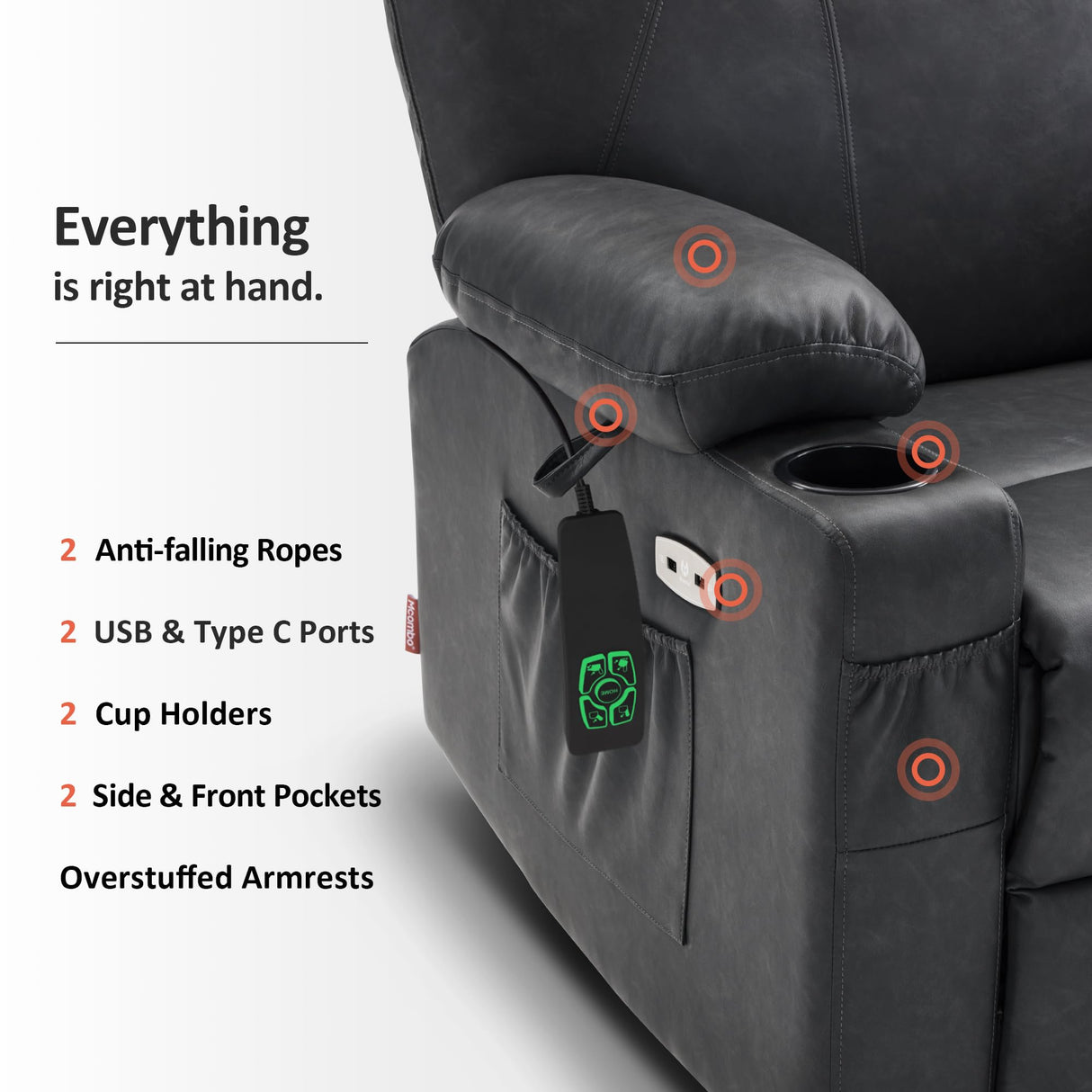 MCombo Dual Motor Large Power Lift Recliner Chair for Elderly, Lay Flat Lift Chair with Heat and Massage, Big Lift Recliner for Tall People, Faux Leather 7815 (Grey, Large) MCombo