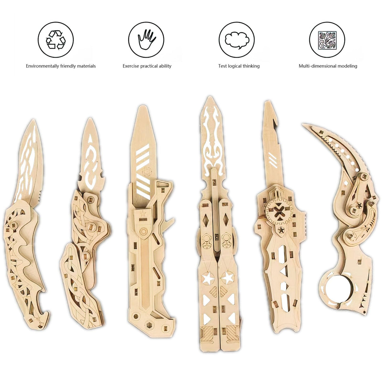 6Pc 3D Wooden Puzzle DIY Building Toys - Wooden Knife Mechanical Model - Multi-Player Game, for Boys, Girls, Teens, and Adults WWKKTT