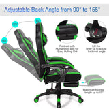 Green Gaming Chair Ergonomic Computer Chair for Adults Teens Reclining Gamer Chair High Back Game Chair Racing Style Desk Chair with Retractable Footrest, Lumbar Support and Headrest TOMANOR
