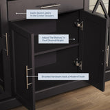 BELLEZE 017-HG-40007-ESP Sideboard Buffet, 47 Inch Storage Console Table Coffee Bar Kitchen Cupboard Pantry Glass Display Cabinet for Lving Entryway Dining Room,Espresso BELLEZE