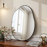 HARRITPURE Irregular Wall Mirror 26"x40" Black Asymmetrical Bathroom Mirror Wood Framed Modern Decorative Vanity Mirrors for Bedroom Living Room Entryway HARRITPURE