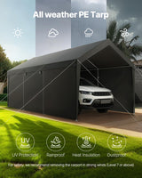 VEVOR 12x20 FT Heavy Duty Carport, Portable Car Canopy with Removable Sidewalls and Door, Outdoor Car Shelter, UV-Resistant, Water-Resistant, All-Season Car Shelter for Cars, Boats, and Equipment VEVOR