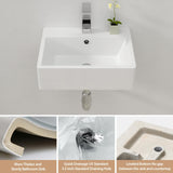 Lordear Floating Bathroom Sink Wall Mounted 21"x16" Bathroom Vessel Sink Free Standing Wall Hung Sink Rectangle White Porcelain Ceramic Vessel Vanity Sink Art Basin Lordear
