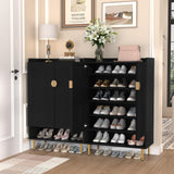 HLR Modern Shoe Cabinet Storage for Entryway, 6-Tiers Shoes Cabinet with Fluted Doors, Wood Shoes Rack with Adjustable Shelves, Black Shoe Organizer for Front Door Entrance, Closet, Living Room HLR