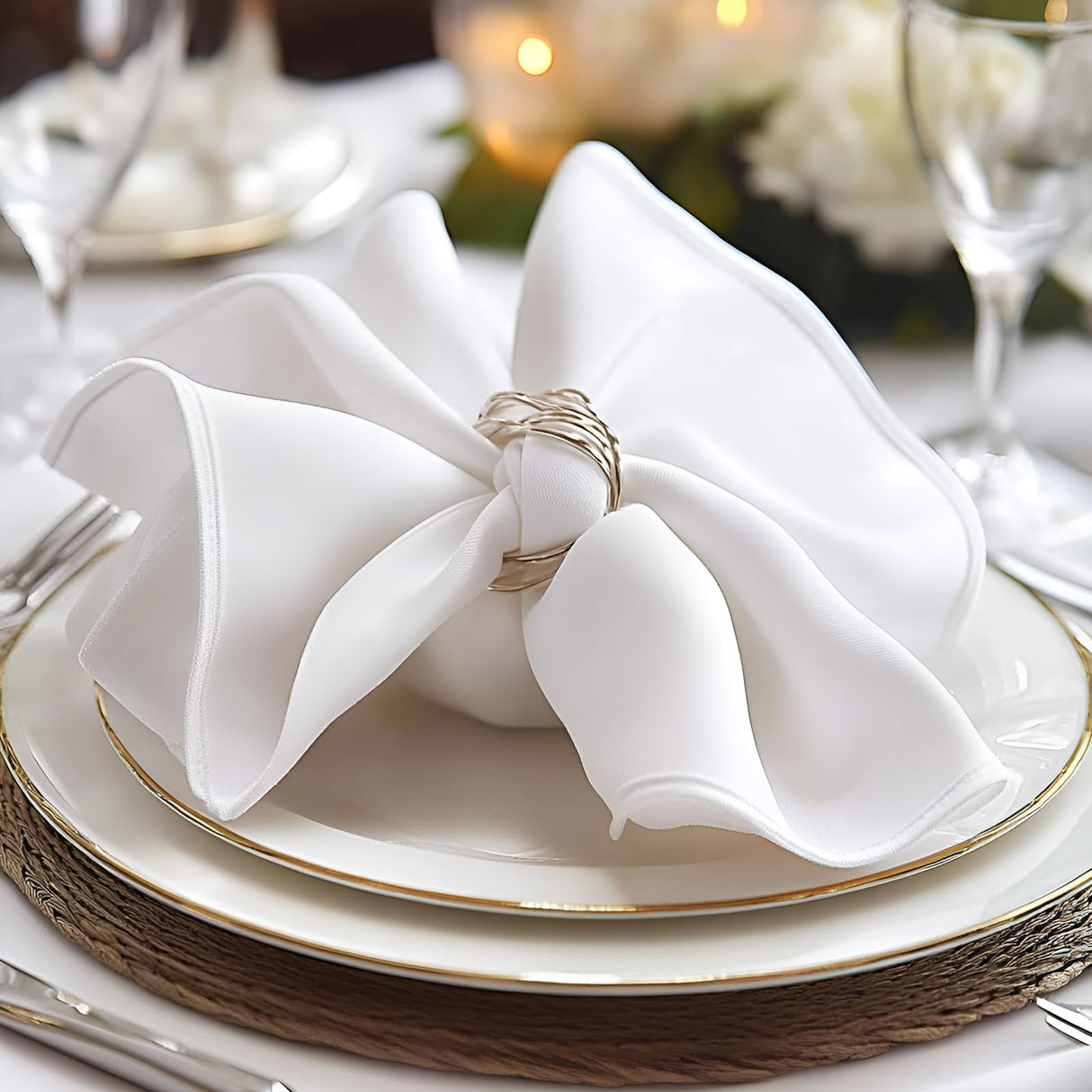 Cieltown White Cloth Napkins 1-Dozen, Solid Washable Fabric Napkins Set of 12, Perfect for Weddings, Parties, Holiday Dinner (17 x 17-Inch, White) Cieltown