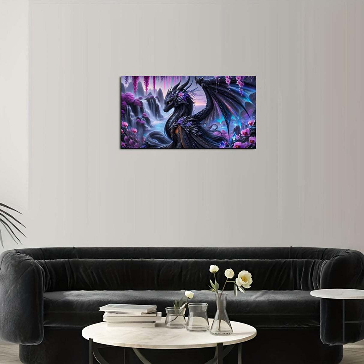 KUFWKEY Black Dragon Mosaic Diamond Paintings,5D DIY Diamond Painting for Adults,Fantasy Animal Diamond Art Kits,Landscape Waterfall Art for Home Decor,Large Size 27.5x15.7inch KUFWKEY