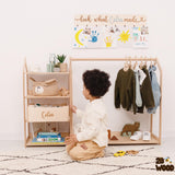 Personalized Small Clothes Rack for Hanging Clothes - Kids Dresser Dress Up Rack For Little Girls Clothing Rack for Kids Boys Toddler - Montessori Shelf Wardrobe Closet For Baby Clothes Kids Furniture 2B WOOD