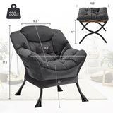 Congermom Lazy Chair with Folding Ottoman Modern Large Accent Chair,Contemporary Lounge Leisure Sofa Chair with Armrests Upholstered Sofa Armchair Reading Chair for Bedroom,Dorm & Office (Dark Grey-f) Congermom