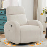 AEMEIOS Swivel Recliner Rocker Nursery, Nursering Glider Recliner, Manual Swivel Rocking Reclining with Double Pockets for Living Room, Corduroy Cream White AEMEIOS