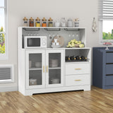 Auromie Wine Bar Cabinet with LED Light, Home Coffee Cabinet with Wine and Glass Rack, Kitchen Buffet Sideboard with Storage Cabinet&Drawers, Modern Liquor Cabinet for Living Room Dining Room (White) Auromie