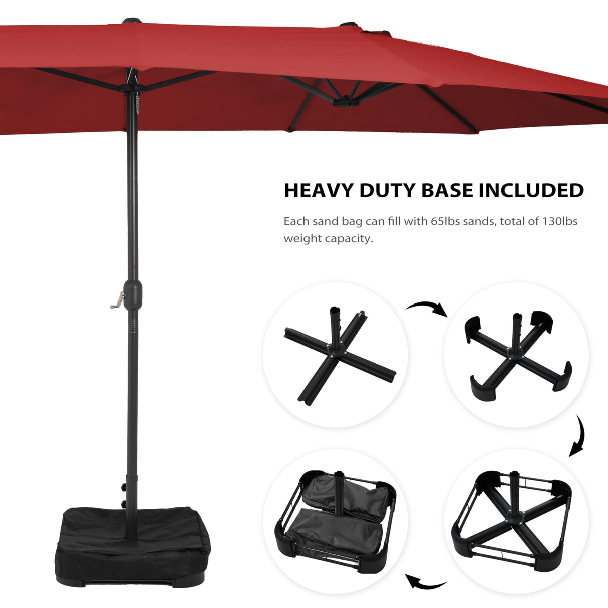 Sundale Outdoor 15ft Large Patio Umbrellas with Base Included and Umbrella Cover, Outdoor Double-Sided Umbrella for Poolside Garden Red Sundale Outdoor