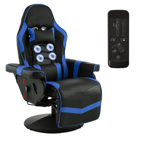 IBXFO Massage Gaming Chair for Adults, Heavy Duty Reclining Office Chair with Footrest, Adjustable Backrest and Cup Holder, Black Blue IBXFO