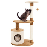 3-Tier Cat Tree - 2 Napping Perches, Kitten Condo, 2 Sisal Rope Scratching Posts, and Hanging Toy - Tower for Indoor Kitties by PETMAKER (Brown) PETMAKER