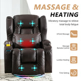 DRMBOOK Power Swivel Rocker Recliner Chairs, Electric Wall Hugger Reclining Sofa with Massage & Heat for Adults, Comfy Theater Seating Single Chair with LED Light/USB/Type-C Ports (Leather Brown) DRMBOOK