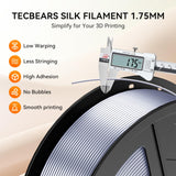 TECBEARS Silk Filament 1.75, Shiny Silk PLA Filament, 3D Printer Filament with Smooth Silky Surface, 250G Spool, 8 Rolls, Gold+Silver+Purple+Green+Blue+Pink+Orange+Red Copper TECBEARS