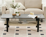 Chairus Farmhouse Rectangular Coffee Table with Rattan Storage - Solid Wood Centre Table for Home and Office chairus