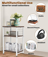 Tuohours Record Player Stand, 3 Tier End Table with Double Layer Iron Wire Mesh Turntable Stand Vinyl Record Table Storage Up to 100 Albums, Nightstand Small Side Table for Living Room Bedroom, White Tuohours