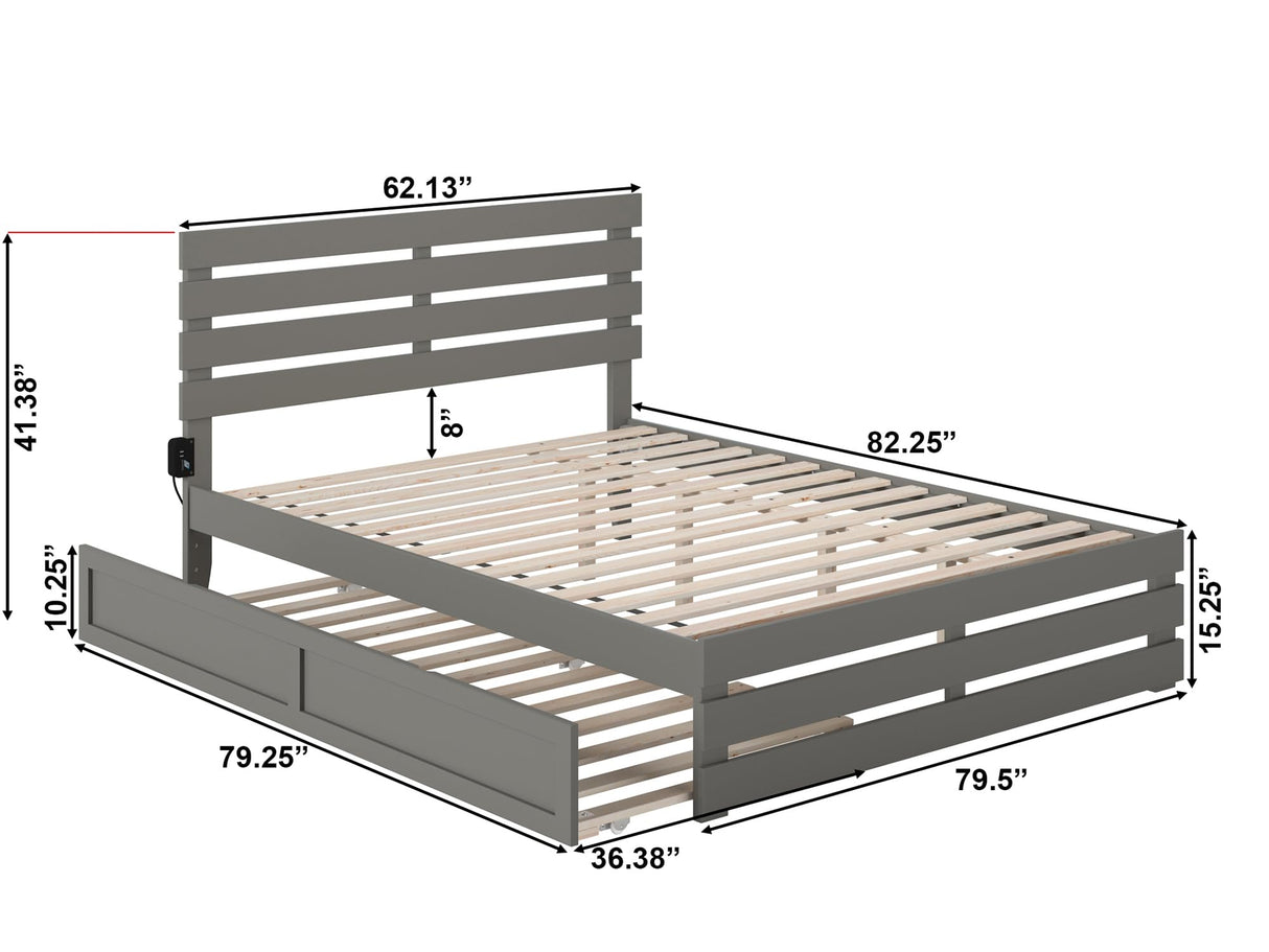 AFI Oxford Queen Size Platform Bed with Footboard & Twin XL Trundle in Grey AFI
