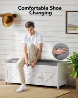 Pipishell 2-Tier Shoe Storage Bench with Cushioned Seat, Entryway Bench with Adjustable Shelf & Barn Doors, 300 lbs Capacity, 43.4" W x 16" D x 18" H, for Entryway, Bedroom, Living Room, White Pipishell