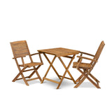 East West Furniture SEHD3CANA Selma 3 Piece Patio Bistro Set Contains a Square Outdoor Acacia Wood Coffee Table and 2 Folding Arm Chairs, 26x26 Inch, Natural Oil East West Furniture