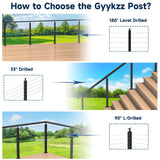 Gyykzz 42" Corner Post Cable Railing, 90° L-Drilled Black Corner Post with Cable Grommet, T304 Stainless Steel Cable Handrail Angle Post, Adjustable Top Metal Corner Post for Deck Railing System Gyykzz