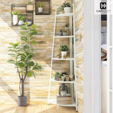 CAPHAUS Tall Corner Shelf Stand, 5-Tier Display Shelves, Ladder Corner Wood Storage Plant Bookshelf with Metal Frame, Versatile Shelving Unit Bookcase for Home Office Space, White CAPHAUS