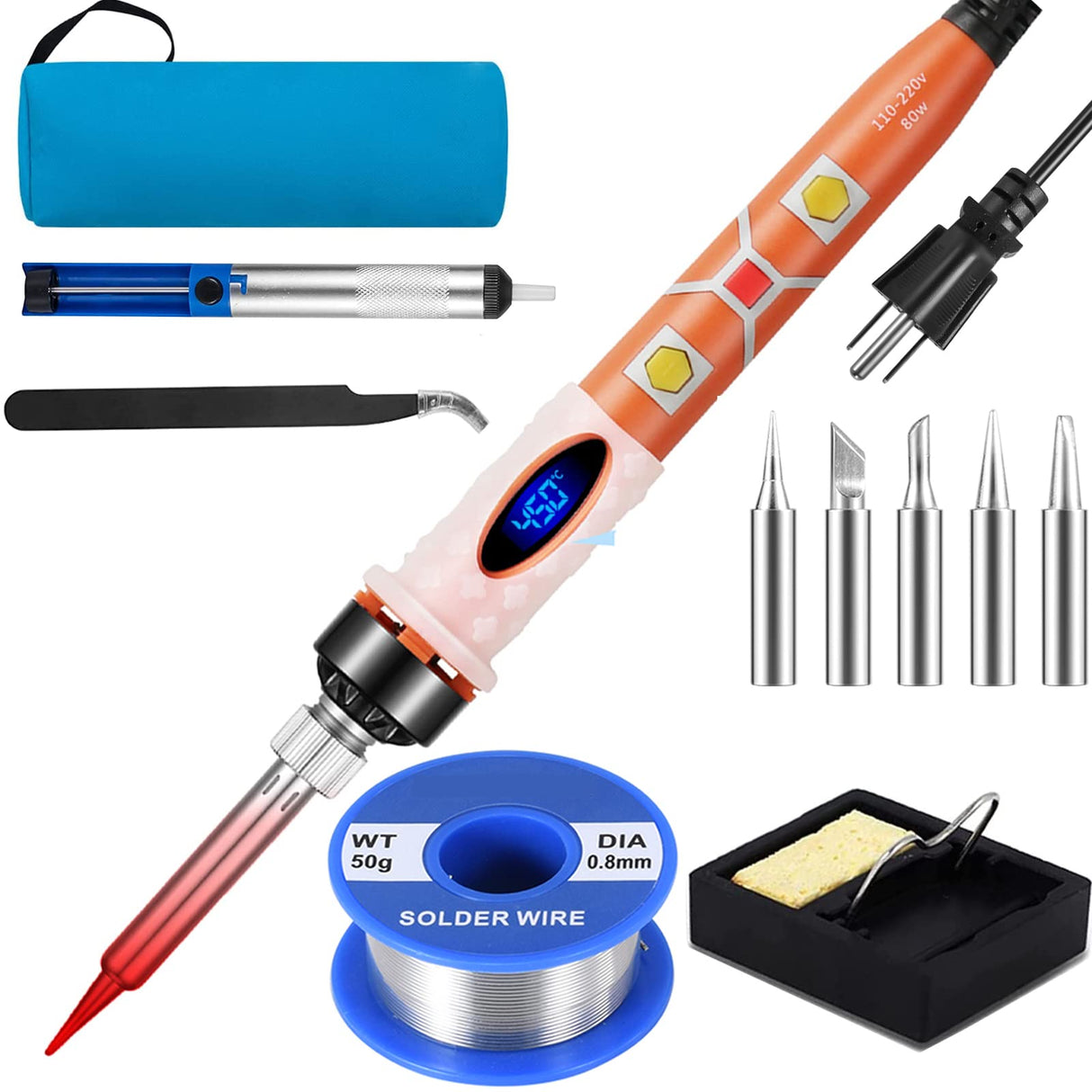80W Portable Soldering Iron Kit, Upgraded LCD Display Soldering Iron, Adjustable Temperature Welding Tool, Soldering Gun with Fast Heating Ceramic Thermostat Design KLARYTYMA