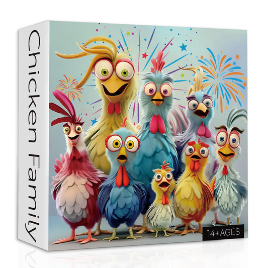 Thanksgiving Chicken Puzzles for Adults 1000 Pieces, Funny Chicken Family Jigsaw Puzzles, Colorful Winter Animal Puzzle as Home Decor