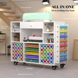 Craft organization and storage Cart Compatible with Cricut Machine, Rolling Craft Organizer With large drawer & 48 Vinyl Roll Holder, Crafting Cabinet Table Workstation for Craft Room Home CXQ