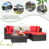 Devoko 5 Pieces Patio Furniture Sets All Weathevr Outdoor Sectional Patio Sofa Manual Weaving Wicker Rattan Patio Seating Sofas with Cushion and Glass Table (Red) Devoko