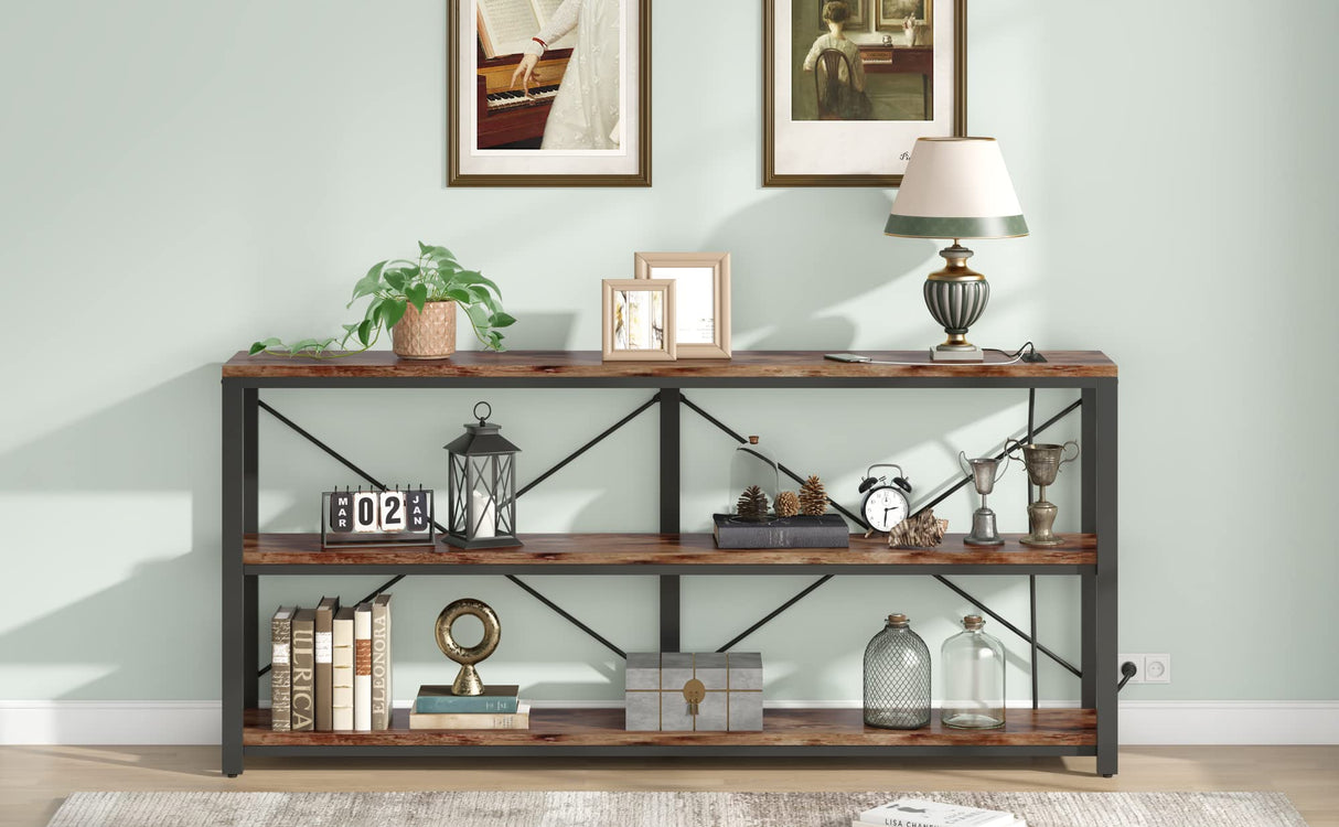 Vagaconl 70.86'' Extra Long Console Table, Industrial Long Sofa Table with Storage, TV Console Table with Shelf,3-Layer Console Shelf for Living Room, Long Entryway Table Vagaconl