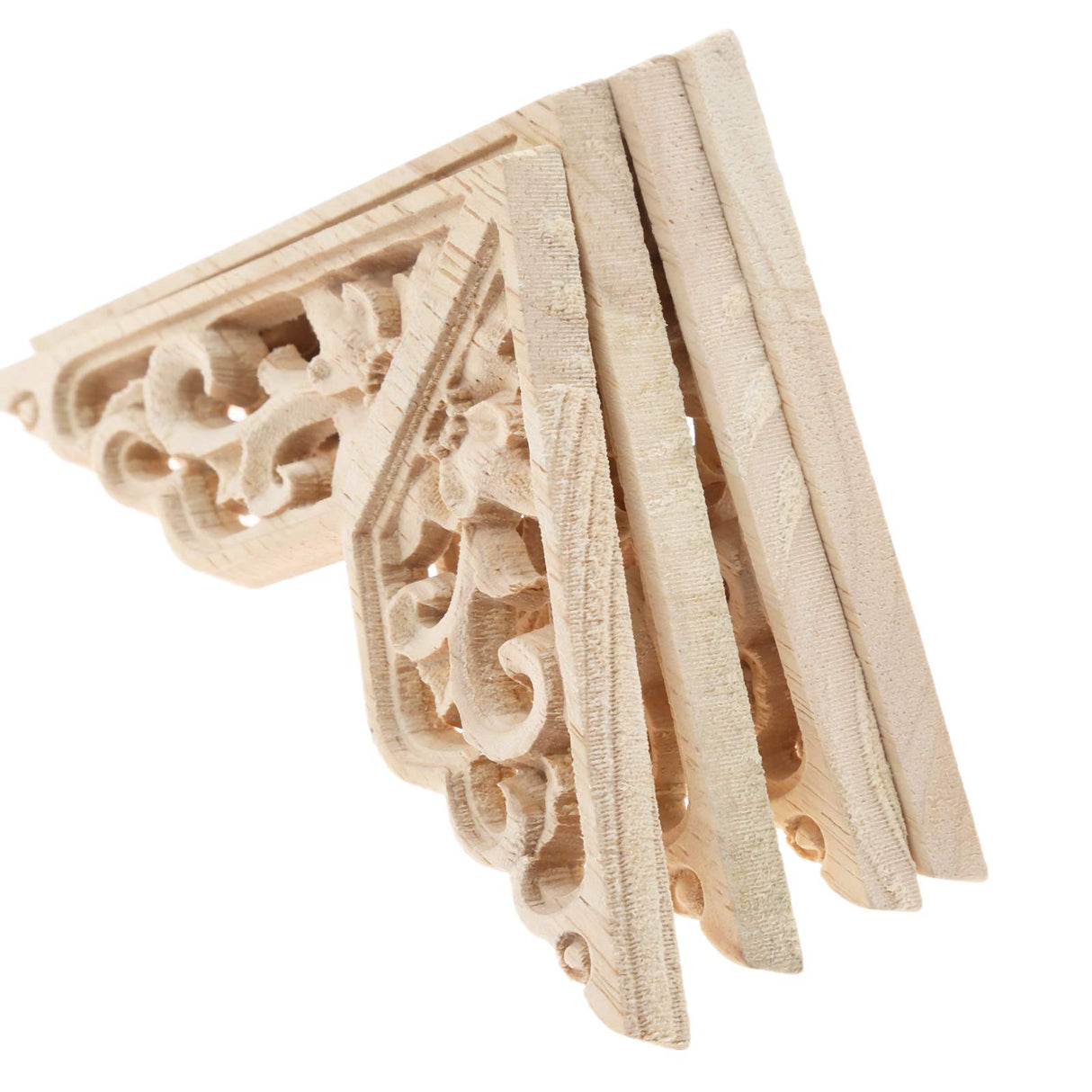 MUXSAM Wooden Decorative Appliques Onlays, 4-Pack Unpainted Wood Caravings Decals Inlays Overlays Corners Decor for Cabinet Dresser Cupboard Mirrors Walls Doors DIY Craft Project, 8x8cm/3.15"x3.15" MUXSAM