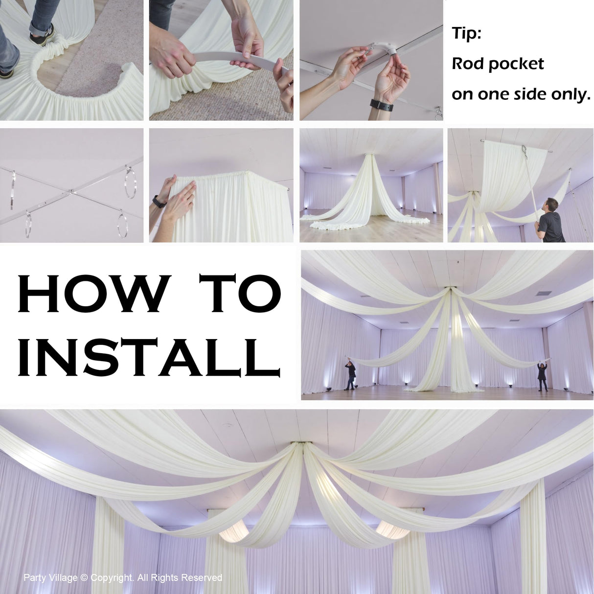 PartyVillage 10ftx40ft Ivory Ceiling Curtain for Wedding Parties – 2 Panels Wrinkle-Free 40 FT Long Tent Draping Curtains for Wedding, Birthday & Theme Parties, 40ft Height with Rod Pocket Party Village