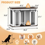 RQZ Double Dog Crate Furniture for 2 Dogs Heavy Duty Wood Dog Cage Table with 2 Sliding Doors and Removable Divider Large Wooden Dog Kennel Indoor for Medium Large Dogs (46.4" L x 23.4" W x 35.0" H) RQZ
