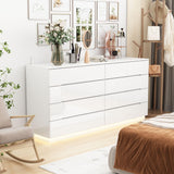 MOUMON High Gloss Dresser with Lights Chest of Drawers, Modern Glossy 8 Drawer Dresser with Curved Edge, for Bedroom White 15.7“D x 63”W x 30.9”H MOUMON