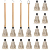 4Pcs BBQ Mop Brush Grilling Basting Mop Wooden Long Handle BBQ Mop Set with 12Pcs Replacement Heads for Basting Steak Marinade Sauce(18.3inch) DIVINA VITAE