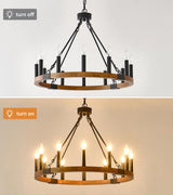 HHR 26 Inch 12-Light Solid Wood Wagon Wheel Chandelier High Ceiling Island Lights Fixtures,Black Rustic Candle Chandelier for Farmhouse Dining Room Bedroom Entryway Living Room Restaurant café HHR