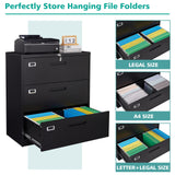 MIIIKO Lateral File Cabinet with Lock, 3 Drawer Lateral Filing Cabinet, Large Deep Drawers Locked by Keys, Metal Storage File Cabinet for Hanging Files Letter/Legal/F4/A4 Size MIIIKO