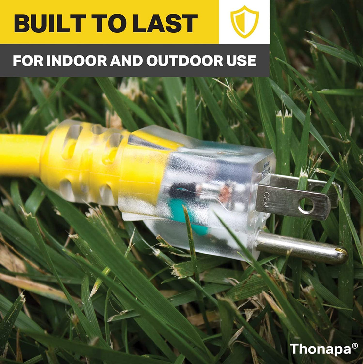 Thonapa 75 Ft 10 Gauge Extension Cord, Weatherproof Heavy Duty Outdoor Extension Cord 10 AWG 75’, SJTW 3 Prong Lighted Plug 10/3 Yellow Cable 15 Amp, Great for Major Appliances & Garden Tools Thonapa