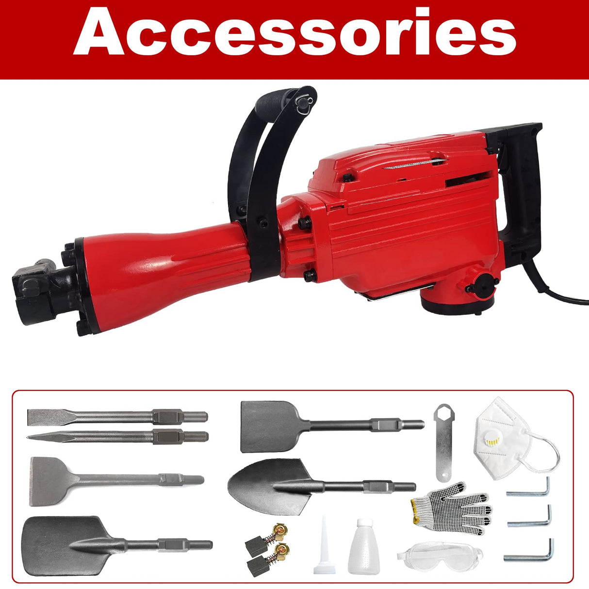 JACKCHEN Demolition Electric Jack Hammer with 6pcs chisel bit, Concrete Breaker Power Hammer, Heavy Duty Concrete Breaker Demolition Drills JACKCHEN