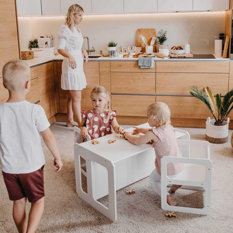 Sweet Home from wood Montessori Wooden Kids Play Table Set, Toddler Table Set or Preschool Learning Table or Chair, Weaning Table, Kids Play Table (White Color Set 1 Table and 2 Chair) Sweet Home from wood
