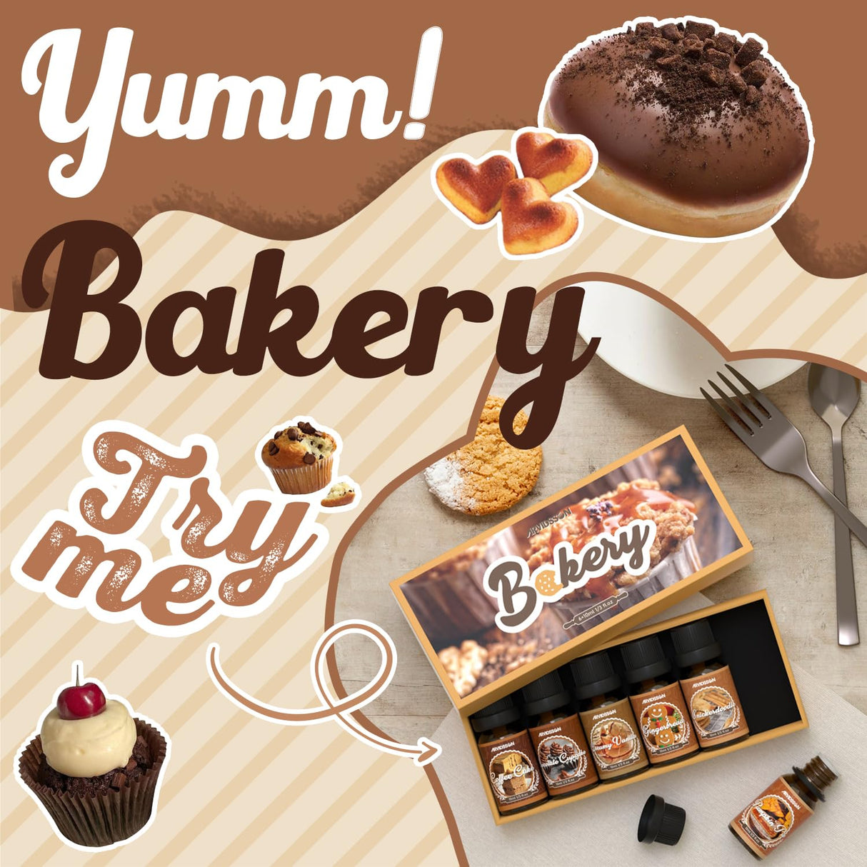 Bakery Fragrance Oils Set, ARVIDSSON Bakery Dessert Essential Oils for Candle Making, Pumpkin Pie, Snickerdoodle, Gingerbread, Creamy Vanilla and More, Cozy Fall Essential Oils for Diffuser ARVIDSSON