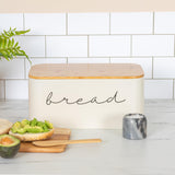 Bloomingville Metal Bin with Bamboo Lid, Cream Bread Box, 11.75" L x 5.25" W x 7" H Bloomingville