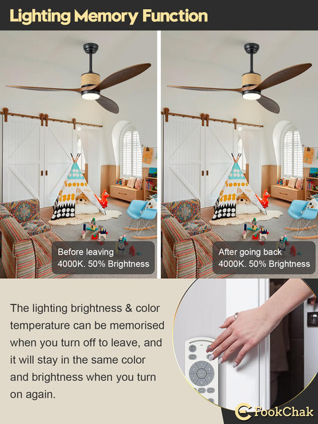 FookChak 60in Dimmable Black Ceiling Fan Light with Remote Control 3 Blade Hemp Rope Farmhouse Ceiling Fan with Light Walnut Wood LED Ceiling Fan Outdoor for Patio Kitchen Bedroom Living Room FookChak